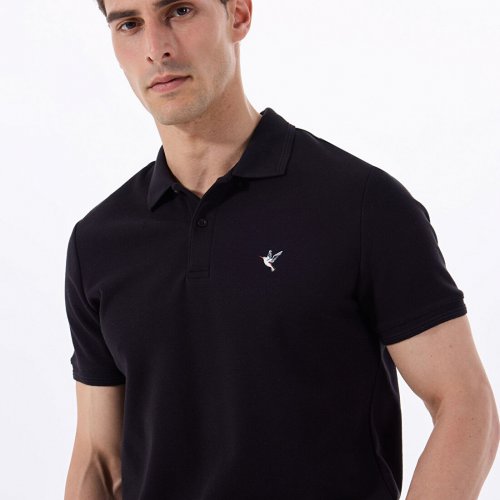 Siyah Erkek Basic Kıvrılmaz Yaka Serin Tutma Özellikli Polo T-Shirt